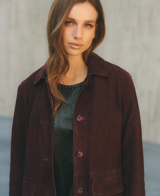 CHAQUETA LARGA GAMUZA BURDEO