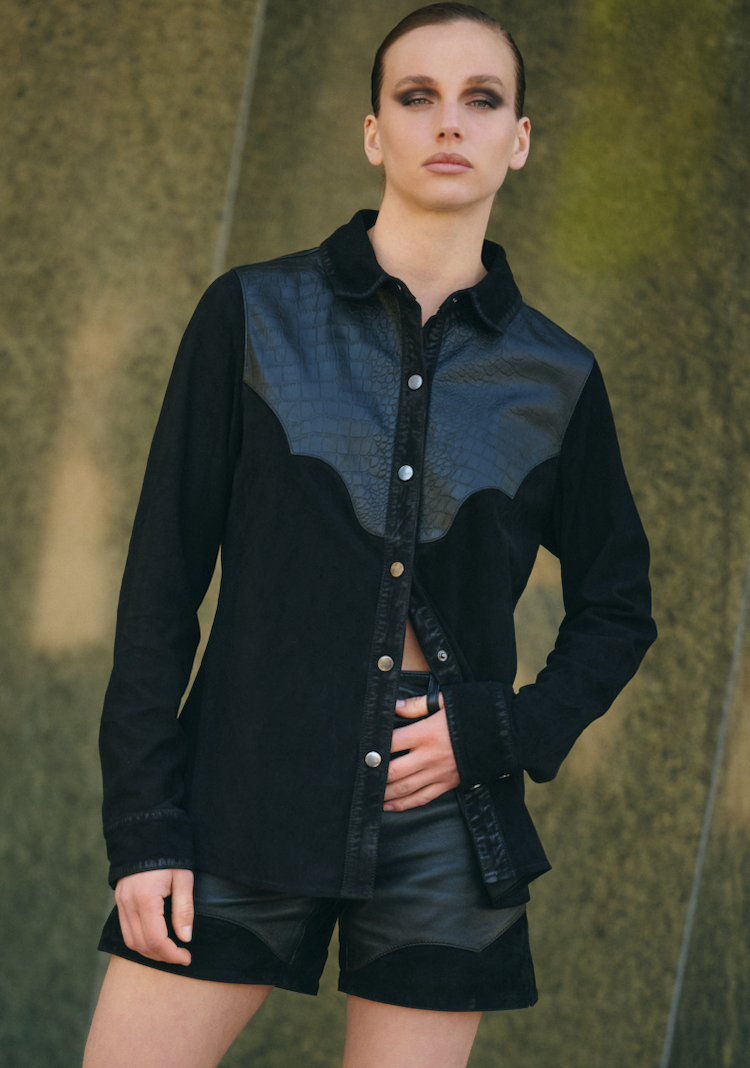 CAMISA VAQUERA NEGRO GAMUZA