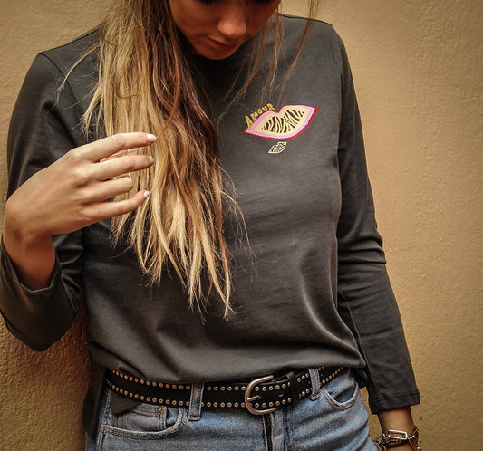 Polera manga larga de algodón pima charcoal