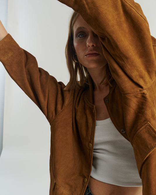 CHAQUETA BOMBER GAMUZA CAMEL