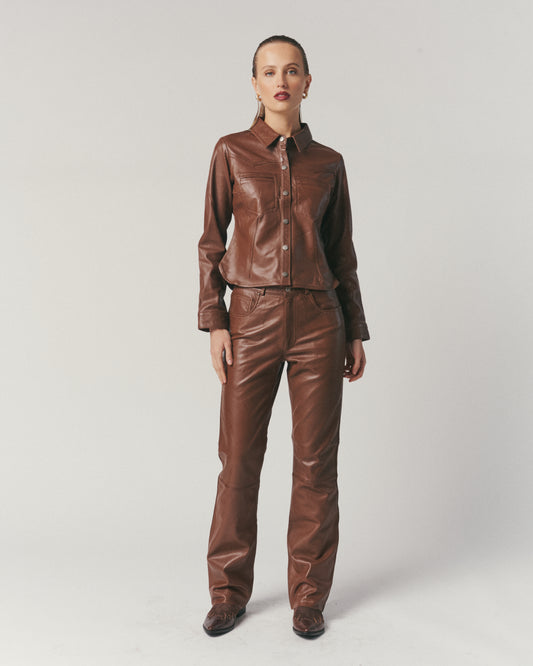 Pantalón Cuero Café Mujer | Ropa de Cuero Mujer Chile