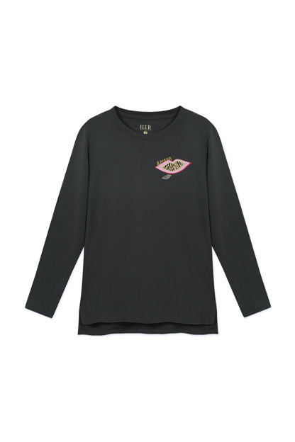 Polera manga larga de algodón pima charcoal