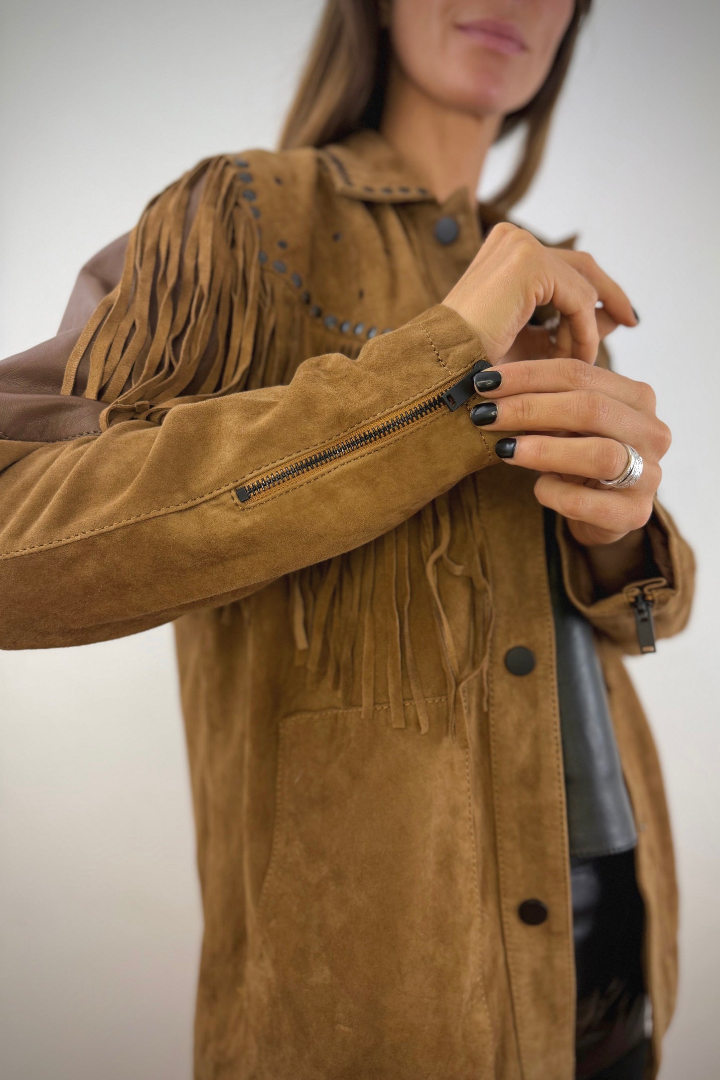 Chaqueta de Gamuza con flecos Camel