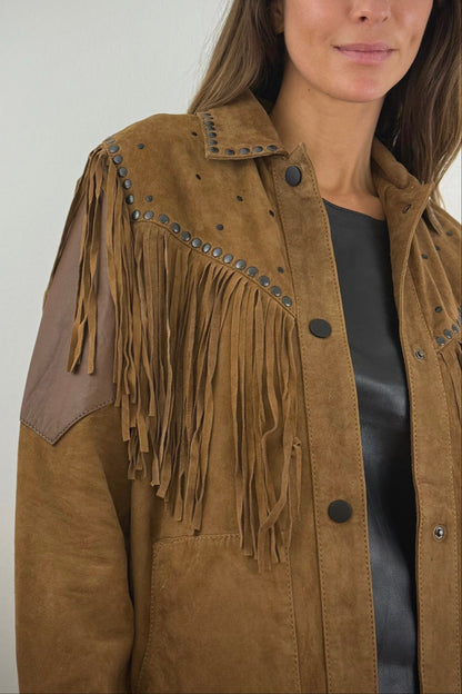 Chaqueta de Gamuza con flecos Camel