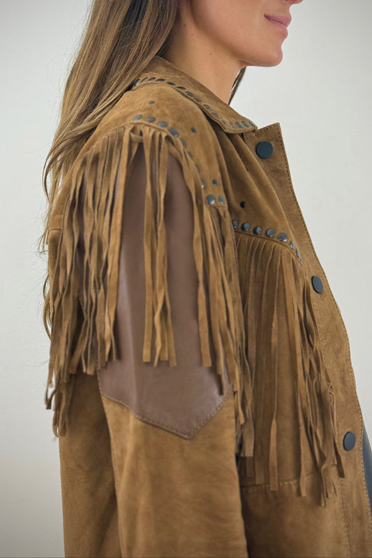 Chaqueta de Gamuza con flecos Camel
