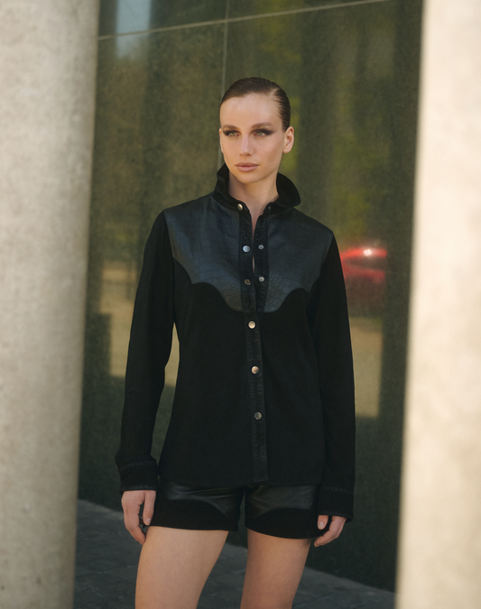 CAMISA VAQUERA NEGRO GAMUZA