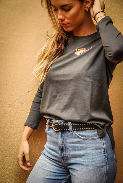 Polera manga larga de algodón pima charcoal