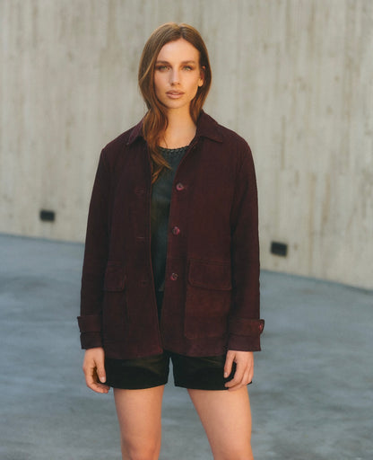 CHAQUETA LARGA GAMUZA BURDEO