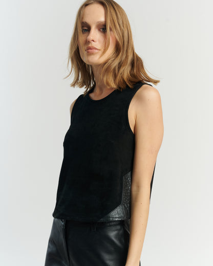 Polera sin manga gamuza Negra