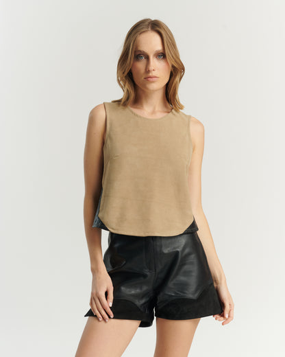 Polera sin manga gamuza Taupe