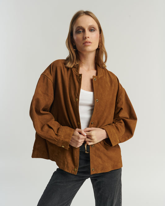 CHAQUETA BOMBER GAMUZA CAMEL