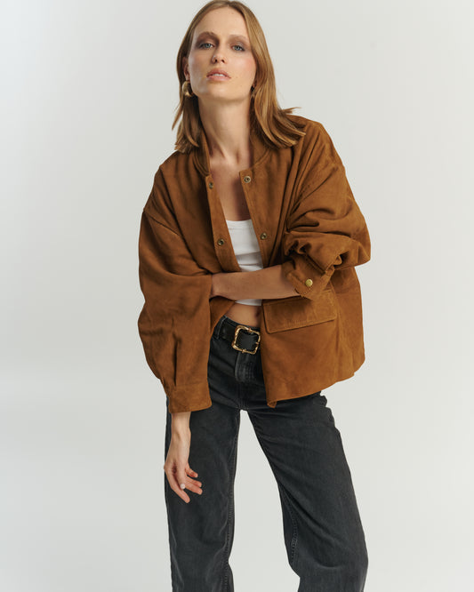 CHAQUETA BOMBER GAMUZA CAMEL