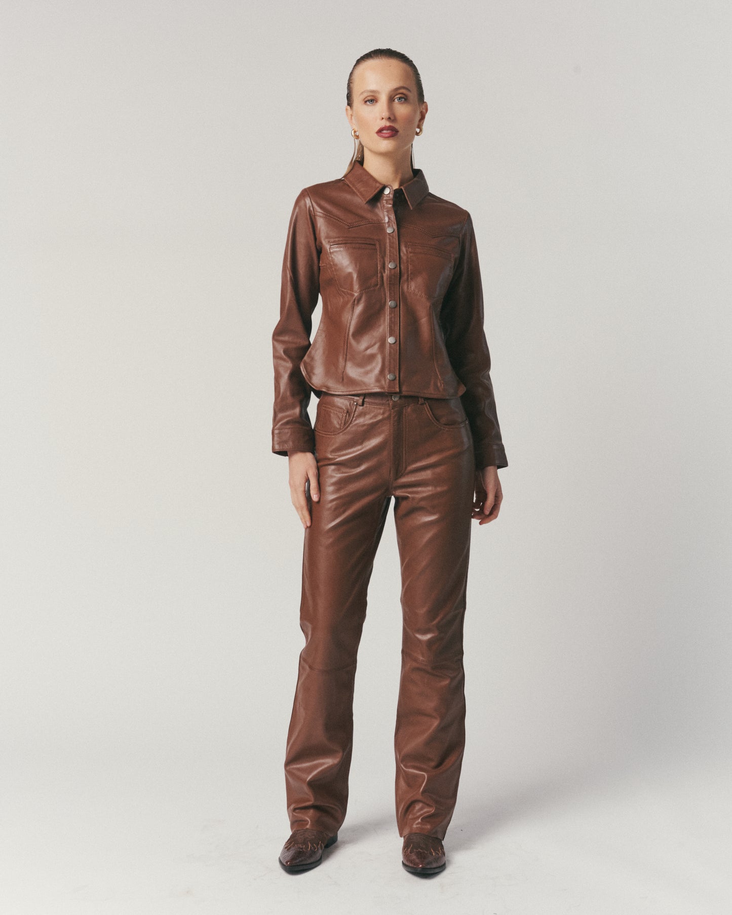 Pantalón Cuero Café Mujer | Ropa de Cuero Mujer Chile