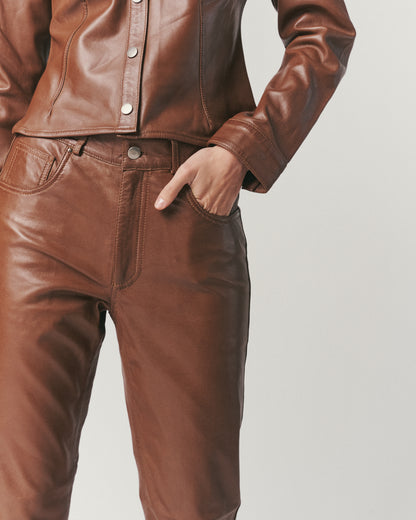 Pantalón Cuero Café Mujer | Ropa de Cuero Mujer Chile