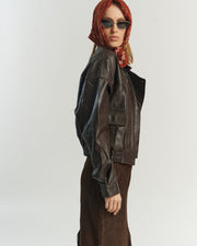 Bomber Cuero Chocolate — Leather for Life | 100% Cuero Ovino HER